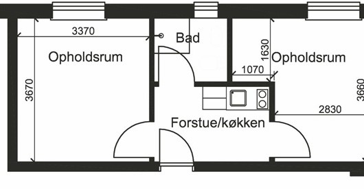 Lejlighed 2 værelser for 4.370 kr. pr. måned
